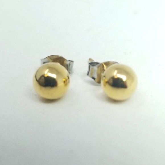 Vintage Little Gold Tone Ball Shape Stud Earrings, Classic Minimal Estate - Picture 1 of 5